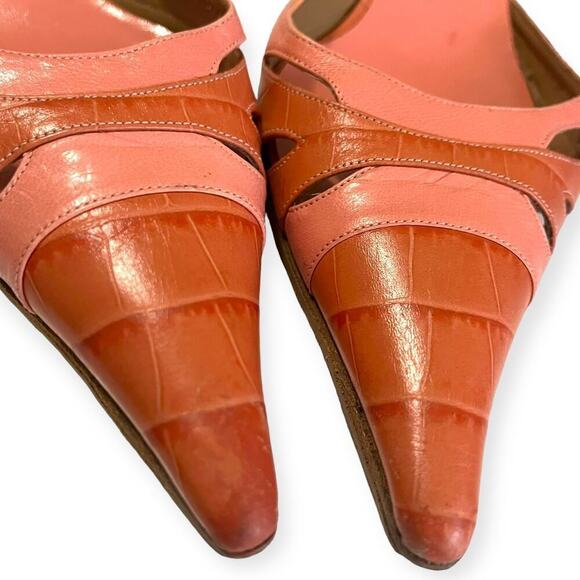 Valentino Embossed Leather Kitten Heels Mule Slides Pink Rose Size 37.5 / US 7.5 - Picture 8 of 15